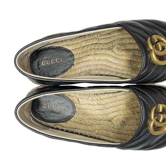 Gucci GG Marmont Quilted Nappa Leather Flats Charlotte Espadrilles 37.5 Black - Picture 8 of 10
